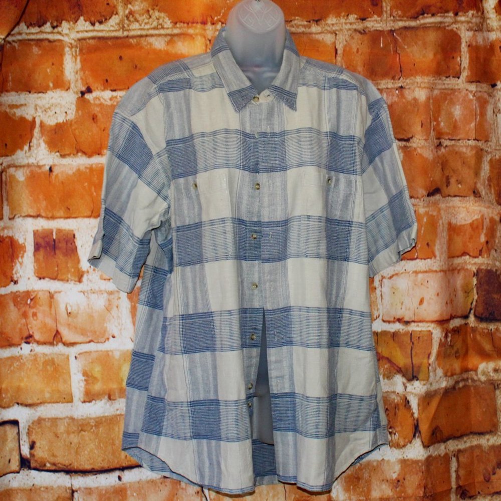 Stoneriver Blue Plaid L Short Sleeve Button Up